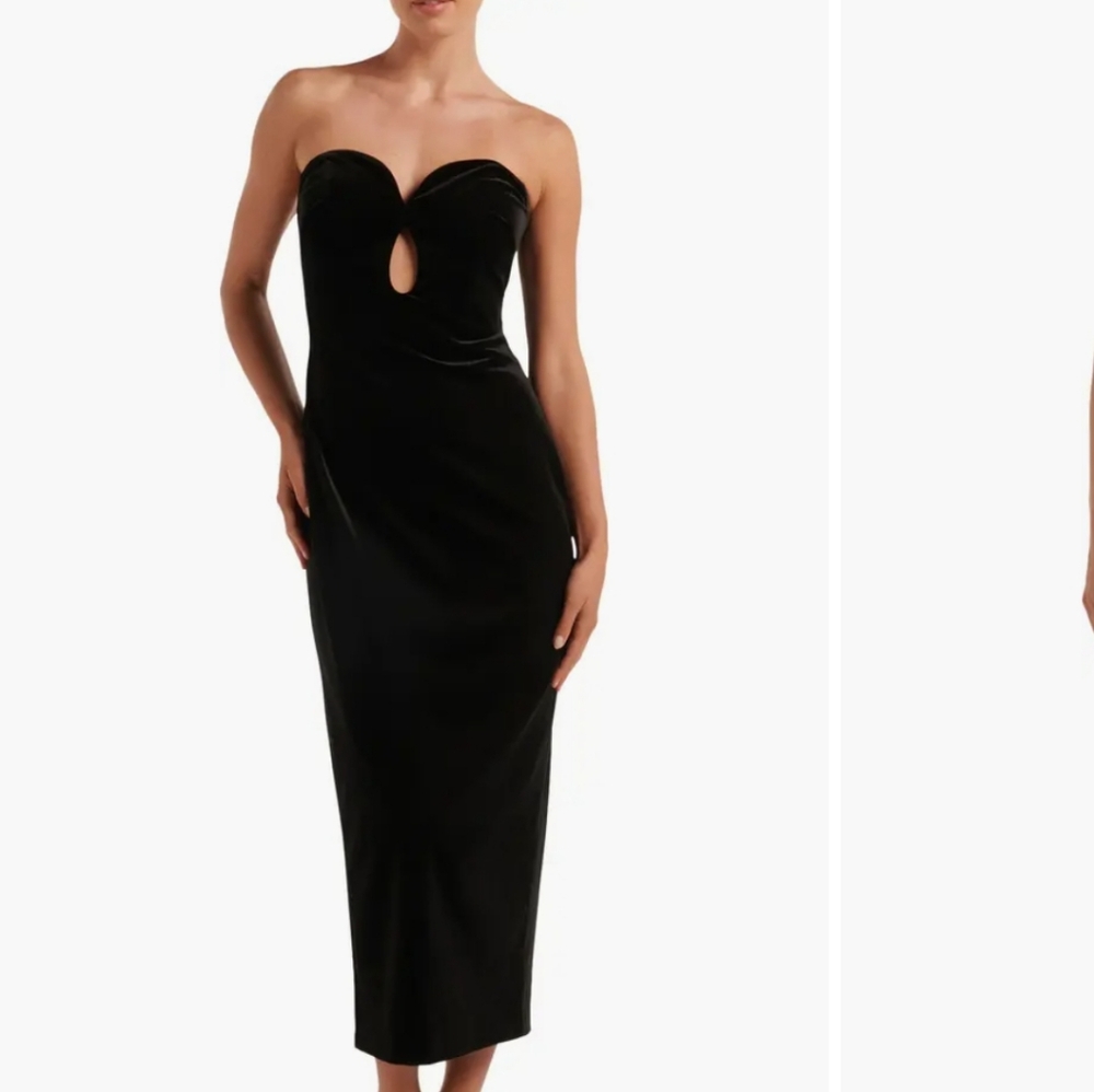 Ever New Tori Teardrop Black Strapless Velvet Midi Gown Dress Size 6